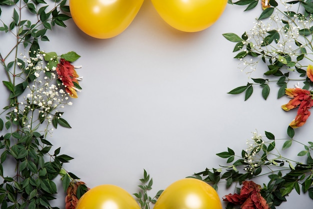 Beautiful metallic balloons with flowers