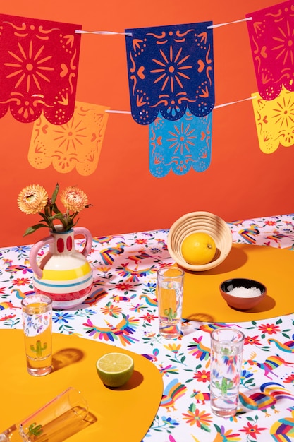 Free photo beautiful mexican party decoration with food