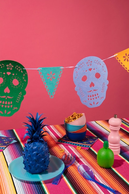 Free Photo beautiful mexican party decoration with food