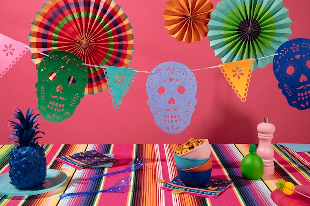 Free Photo beautiful mexican party decoration with food