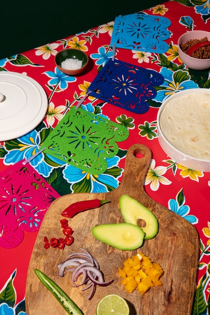 Beautiful mexican party decoration with food