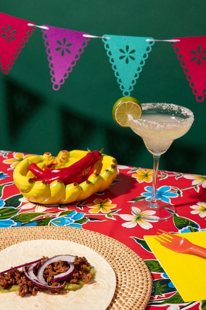 Free Photo beautiful mexican party decoration with food