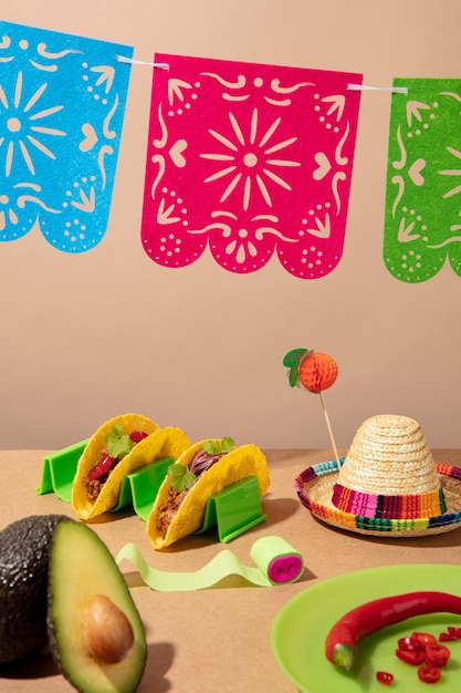 Free Photo beautiful mexican party decoration with food