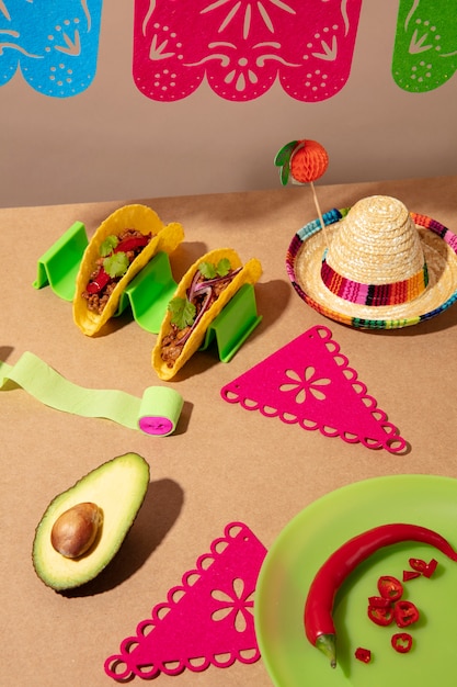 Free Photo beautiful mexican party decoration with food