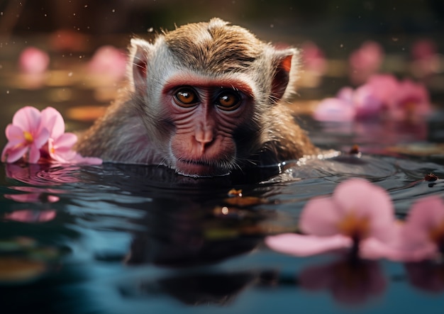 Beautiful monkey swimming