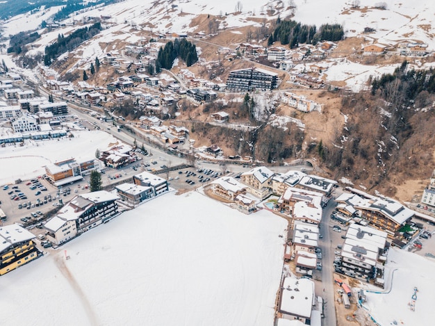 Beautiful mountain village covered in snow in the Alps in Austria