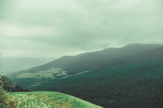 Free Photo beautiful mountains on a foggy day