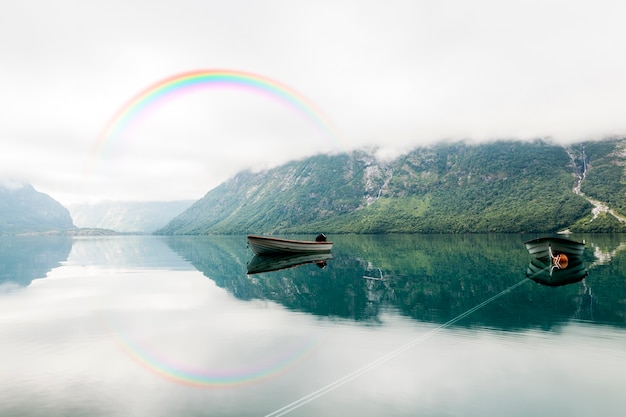 Free Photo beautiful natural landscape with rainbow