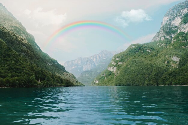 Beautiful natural landscape with rainbow