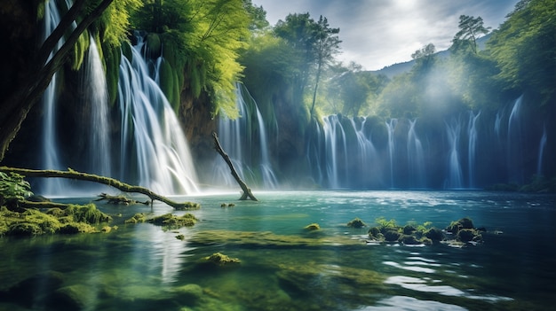 Free Photo beautiful natural waterfall landscape