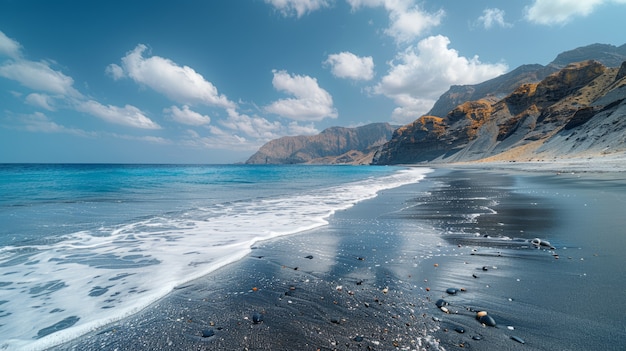 Free Photo beautiful nature landscape with black sandy beach and ocean