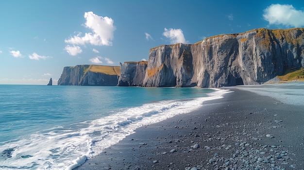 Free photo beautiful nature landscape with black sandy beach and ocean