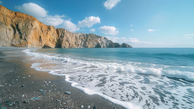 Free Photo beautiful nature landscape with black sandy beach and ocean