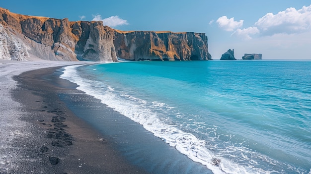 Free Photo beautiful nature landscape with black sandy beach and ocean