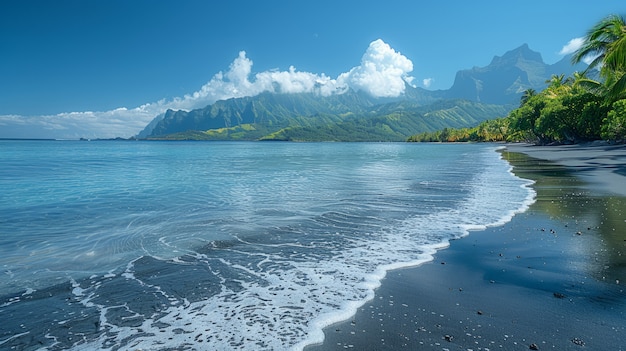 Free photo beautiful nature landscape with black sandy beach and ocean