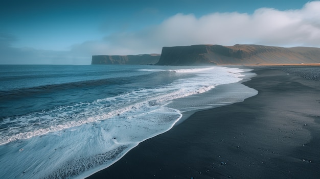 Free photo beautiful nature landscape with black sandy beach and ocean