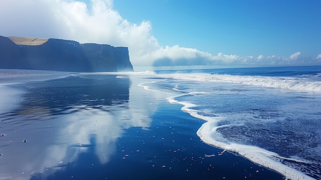 Free photo beautiful nature landscape with black sandy beach and ocean