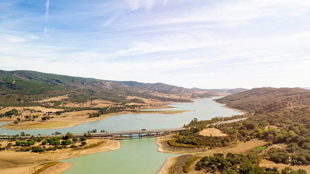 Free photo beautiful nature landscape with bridge taken by drone