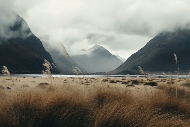 Free photo beautiful nature landscape with mountains and lake