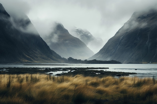 Beautiful nature landscape with mountains and lake