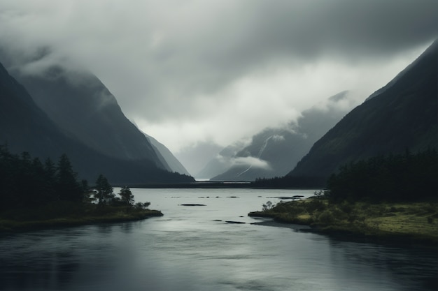 Beautiful nature landscape with mountains and lake