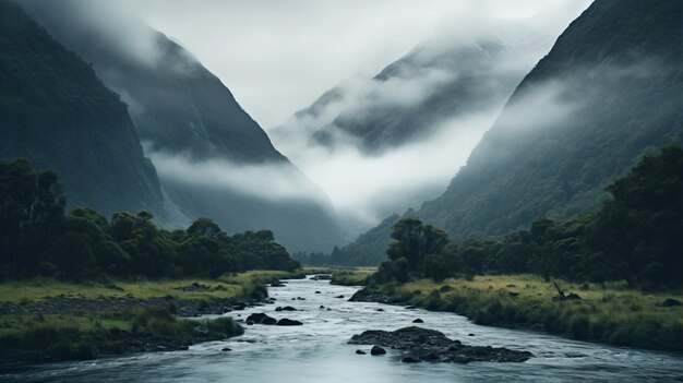 Beautiful nature landscape with river and vegetation