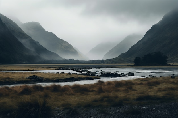 Beautiful nature landscape with river and vegetation