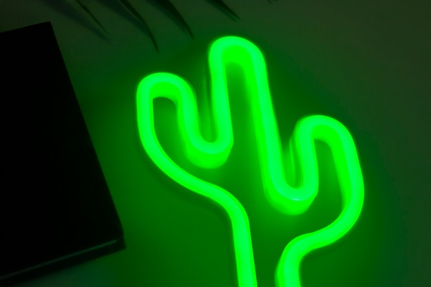 Free Photo beautiful neon cactus in bedroom