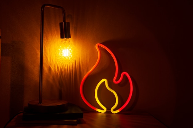 Beautiful neon flame in bedroom