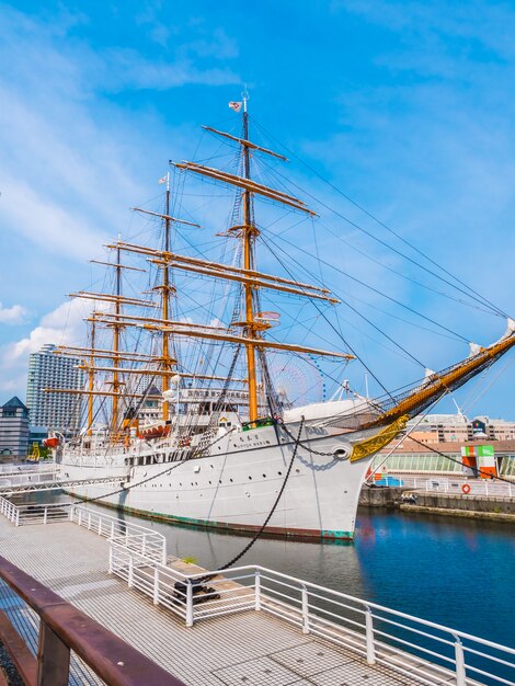 Beautiful Nippon-maru A sailing boat with blue sky in Yokohama city 