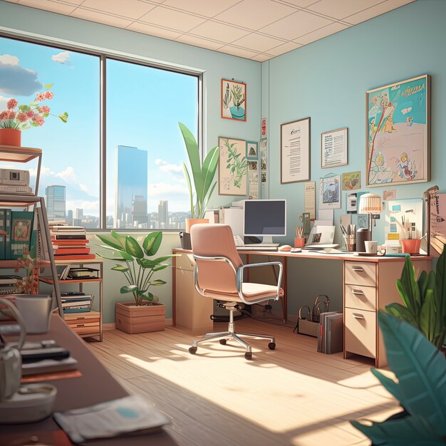 Beautiful office space in cartoon style