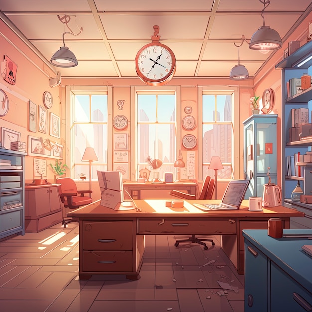 Free Photo beautiful office space in cartoon style