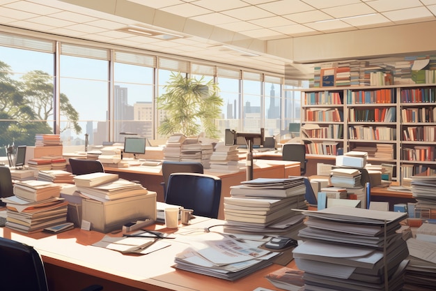 Free photo beautiful office space in cartoon style