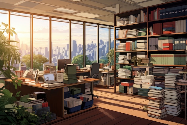 Free photo beautiful office space in cartoon style