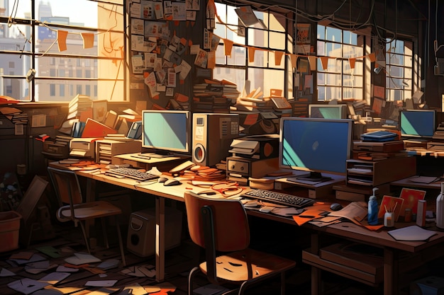 Free Photo beautiful office space in cartoon style