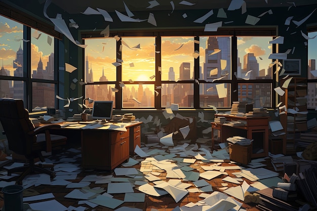 Free Photo beautiful office space in cartoon style