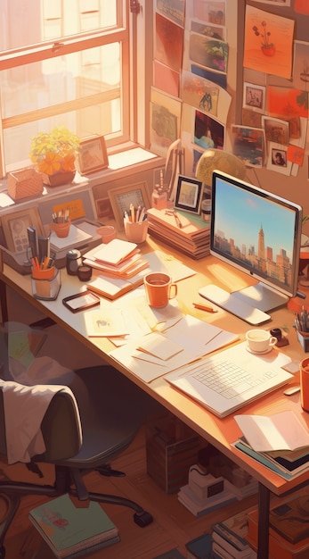 Beautiful office space in cartoon style