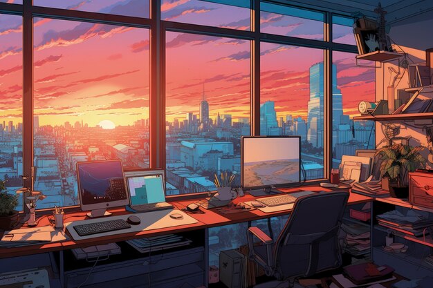 Beautiful office space in cartoon style