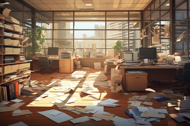 Free Photo beautiful office space in cartoon style