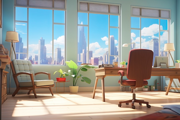 Free Photo beautiful office space in cartoon style