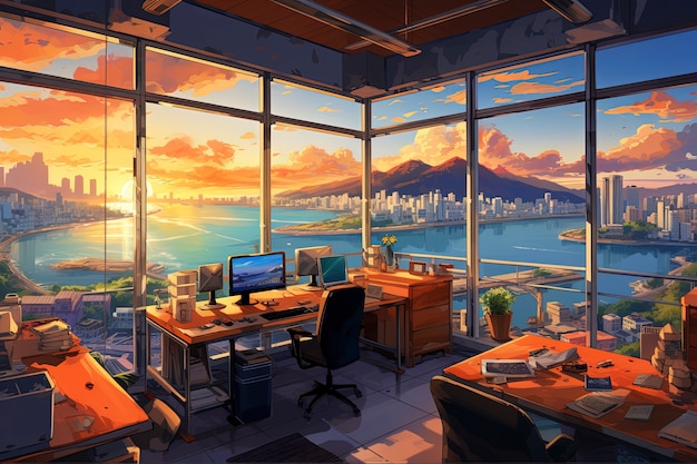 Beautiful office space in cartoon style