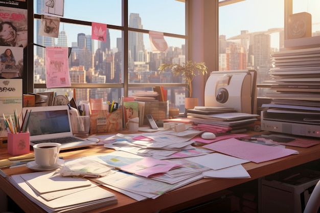 Free photo beautiful office space in cartoon style