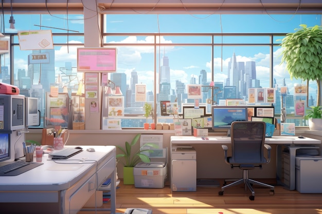 Beautiful office space in cartoon style