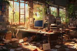 Free photo beautiful office space in cartoon style