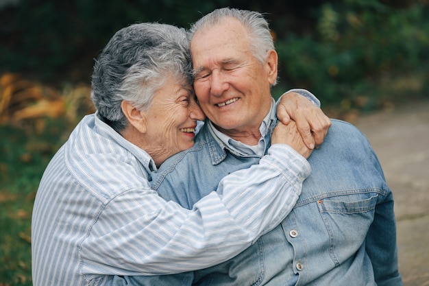 Beautiful old couple spent time together in a park