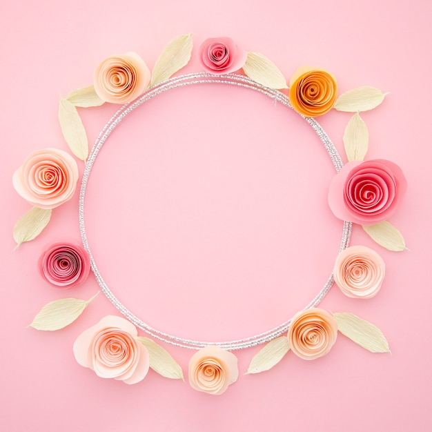 Beautiful ornamental frame with colorful paper flowers