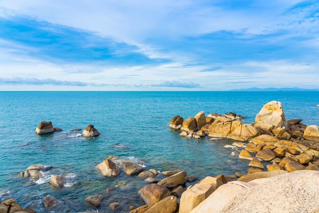 Beautiful outdoor tropical beach sea around samui island with coconut palm tree and other