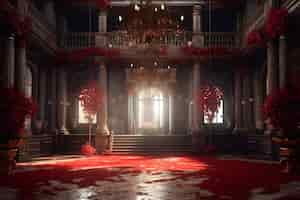 Free photo beautiful palace interior digital backdrop with red florals cinematic lighting