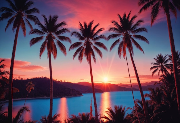 Free Photo beautiful palm tree in vivid colors