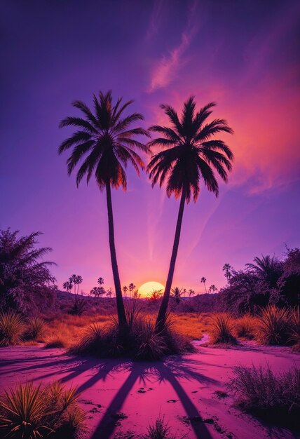 Beautiful palm tree in vivid colors